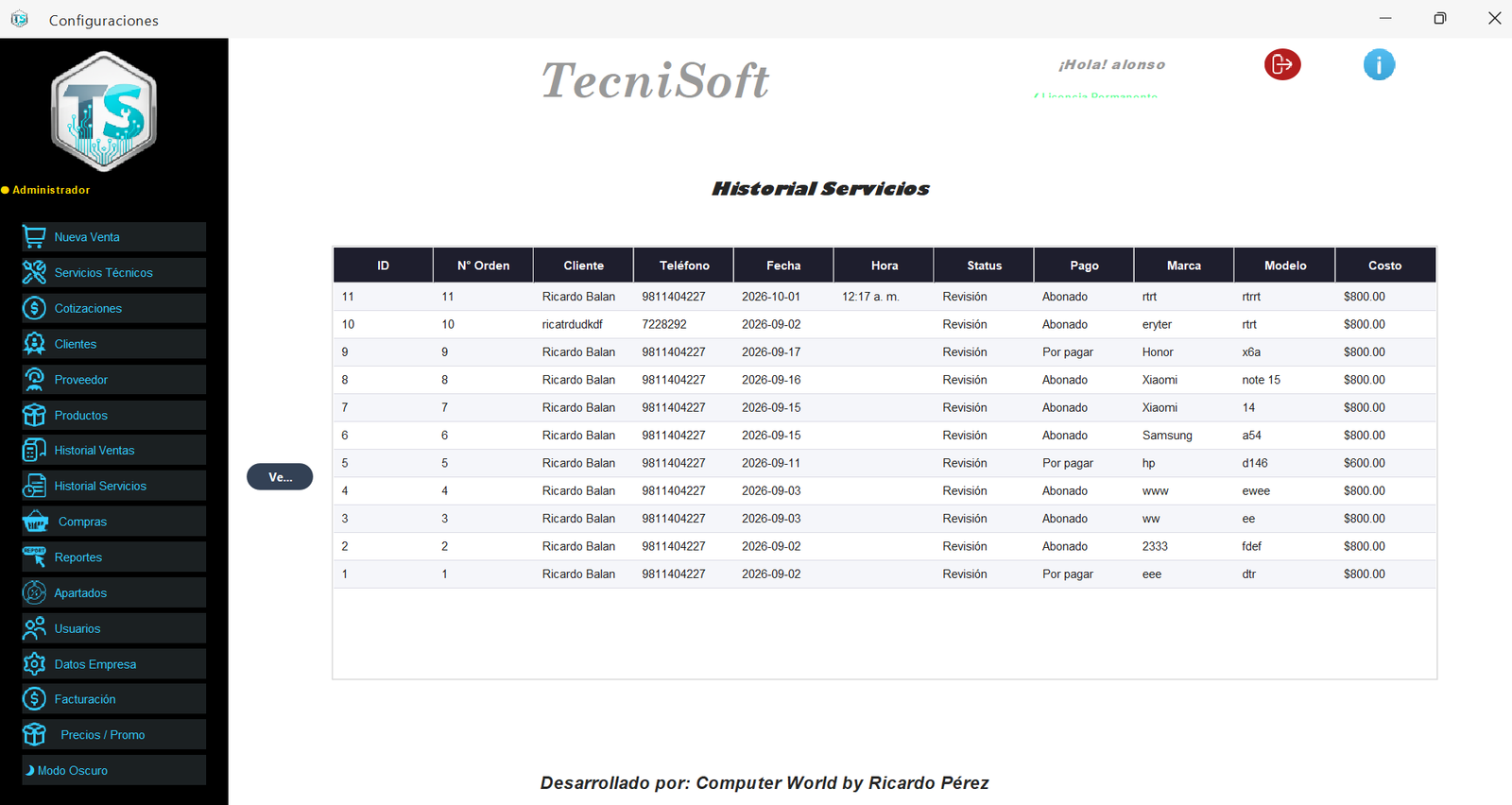 Historial de Servicios